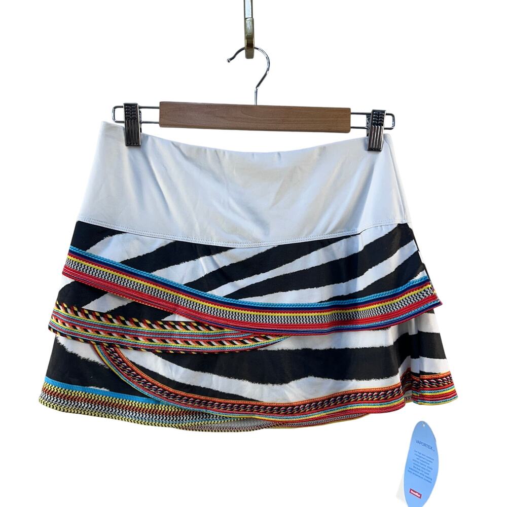 Lucky in Love Black and White Striped Skort with Multicolor Trim